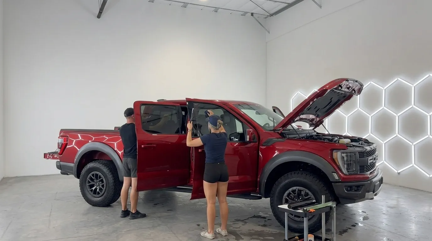 Pickup Truck Receiving Ceramic Coating Service At Vip Wraps Tint &Amp; Detail
