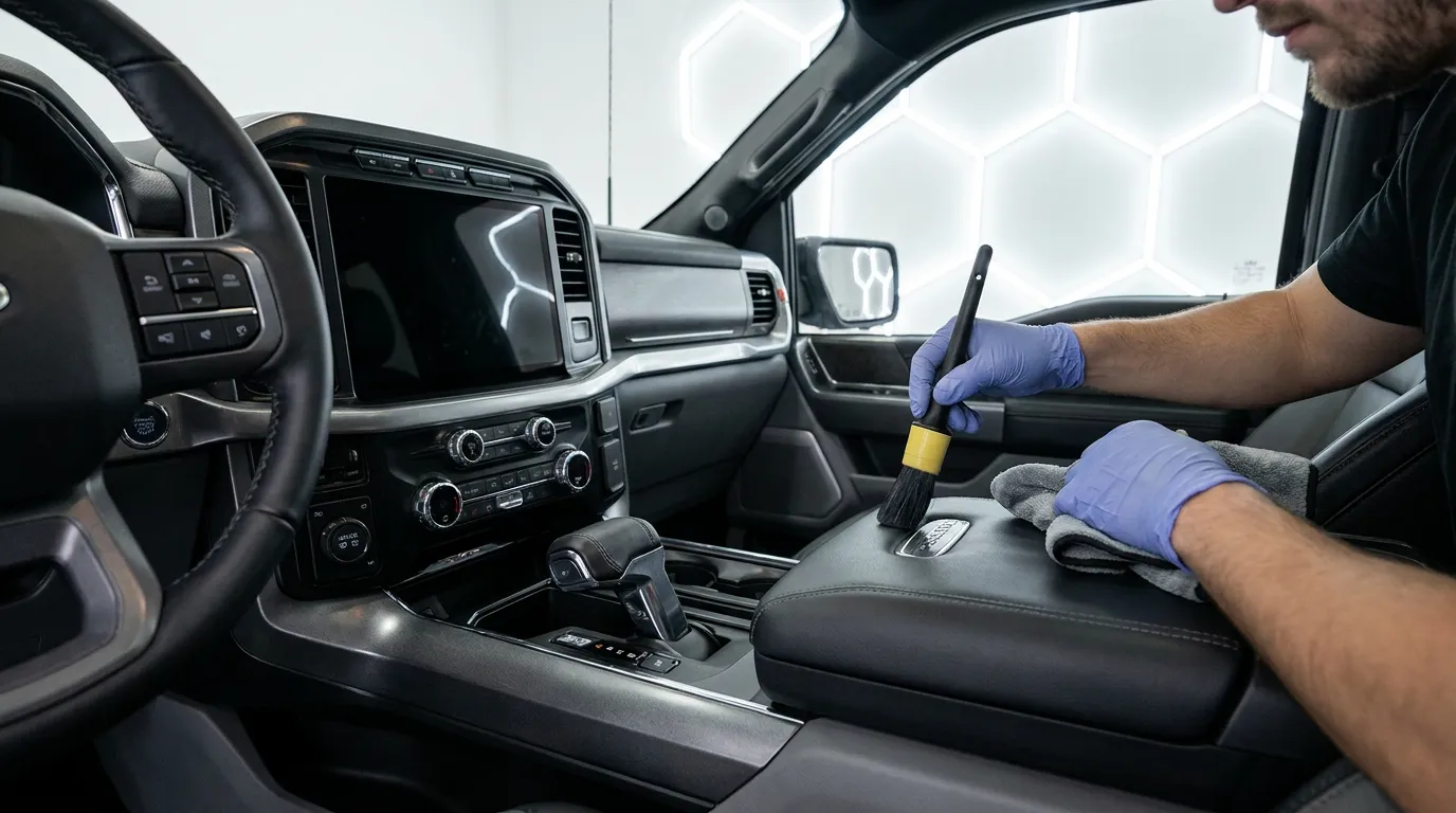 Technician Detailing A Vehicle Interior For Vip Wraps Tint &Amp; Detail In St. George, Ut