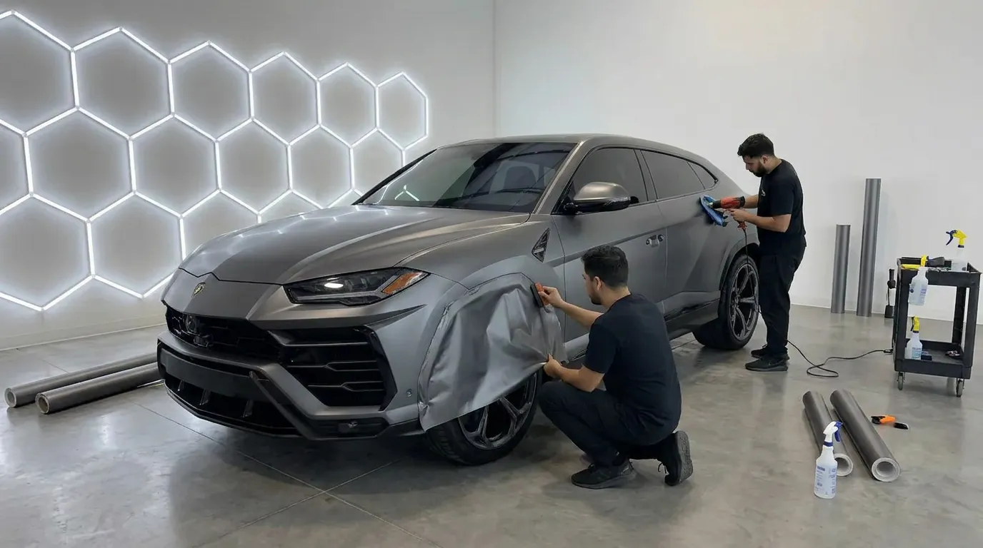 Technicians Installing A Vinyl Wrap On An Suv At Vip Wraps Tint &Amp; Detail